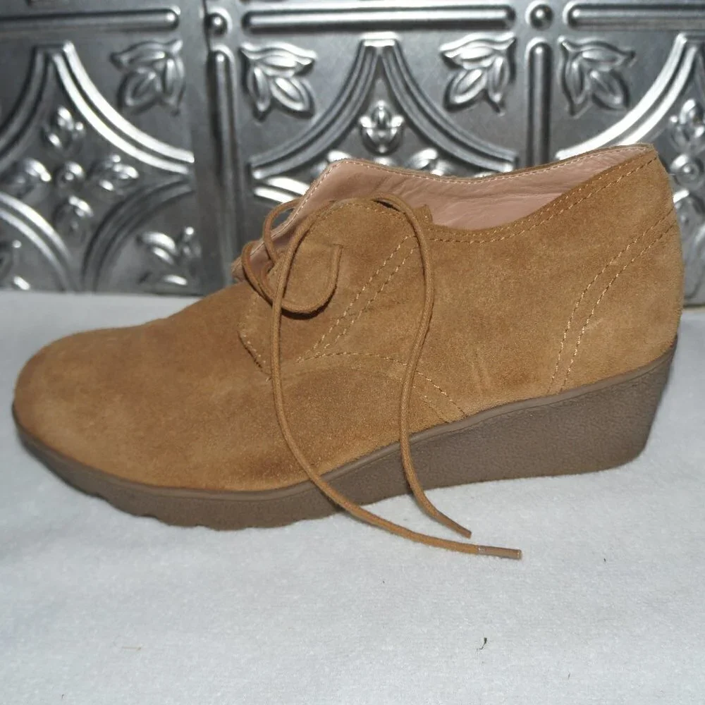 Land's End Womens Size 8.5B BROWN Chakka Suede Leather Wedge Ankle Booties